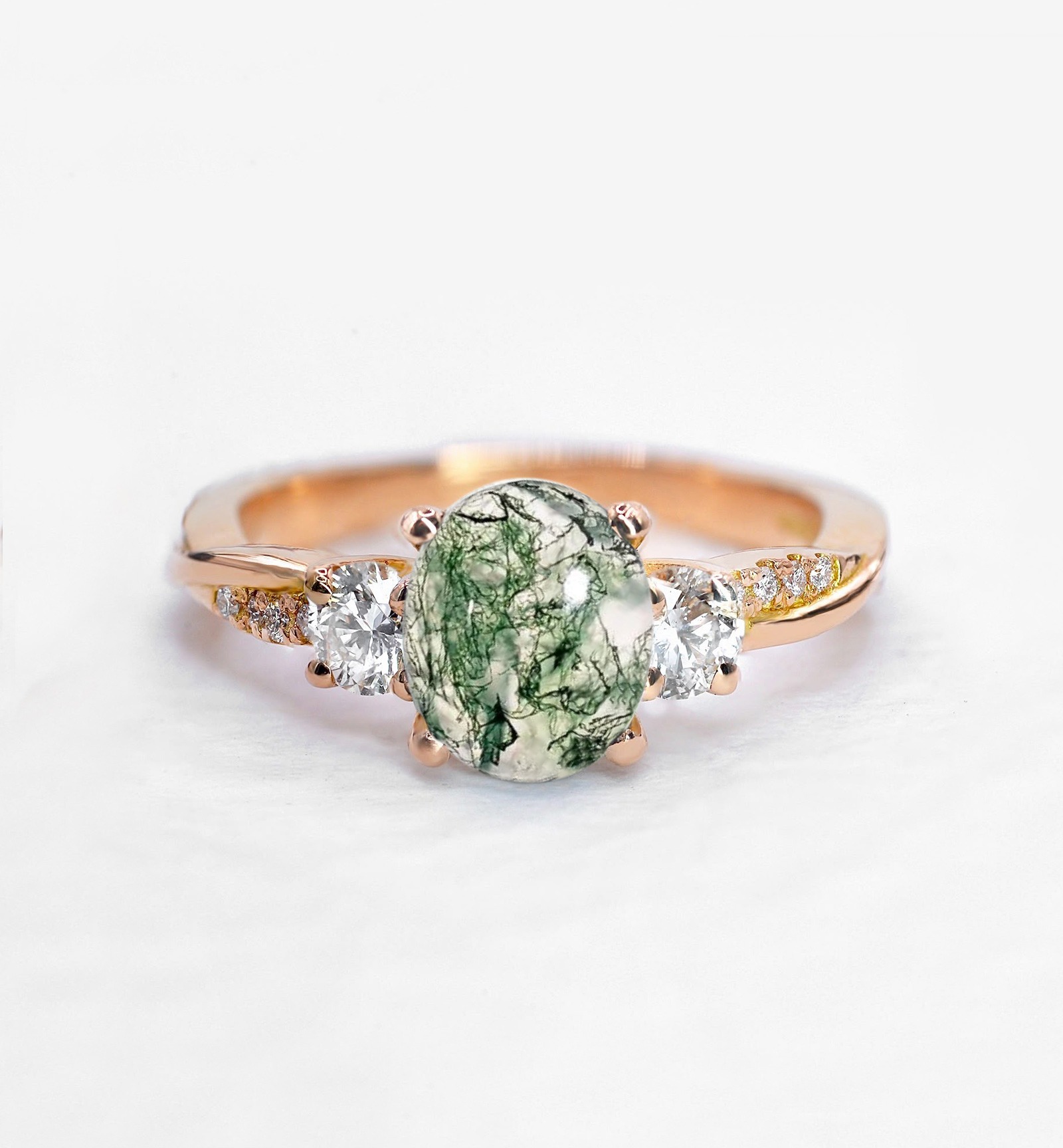 moss agate vintage inspired engagement ring