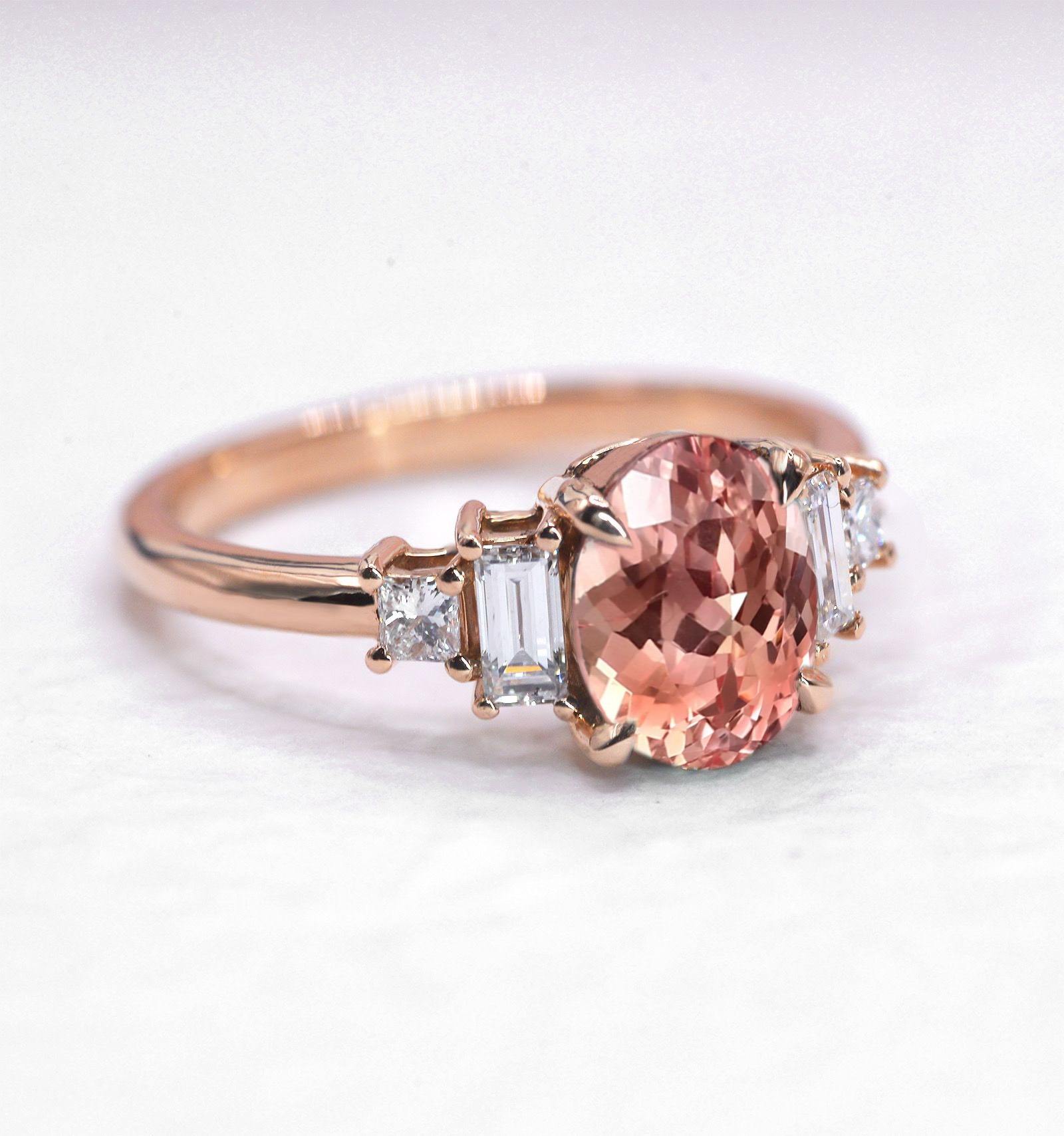 natural morganite baguette diamond vintage ring