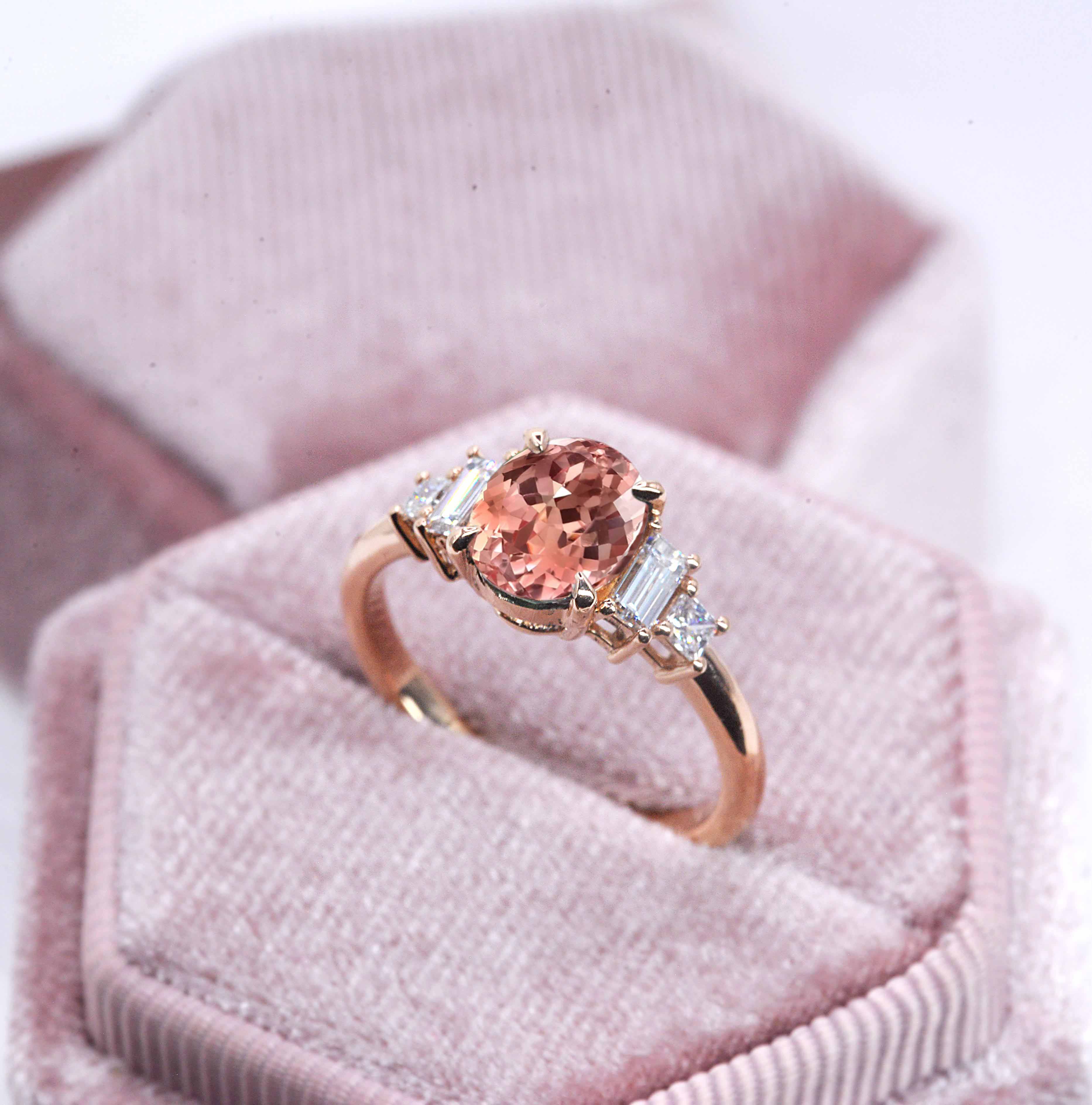 natural morganite baguette diamond vintage ring