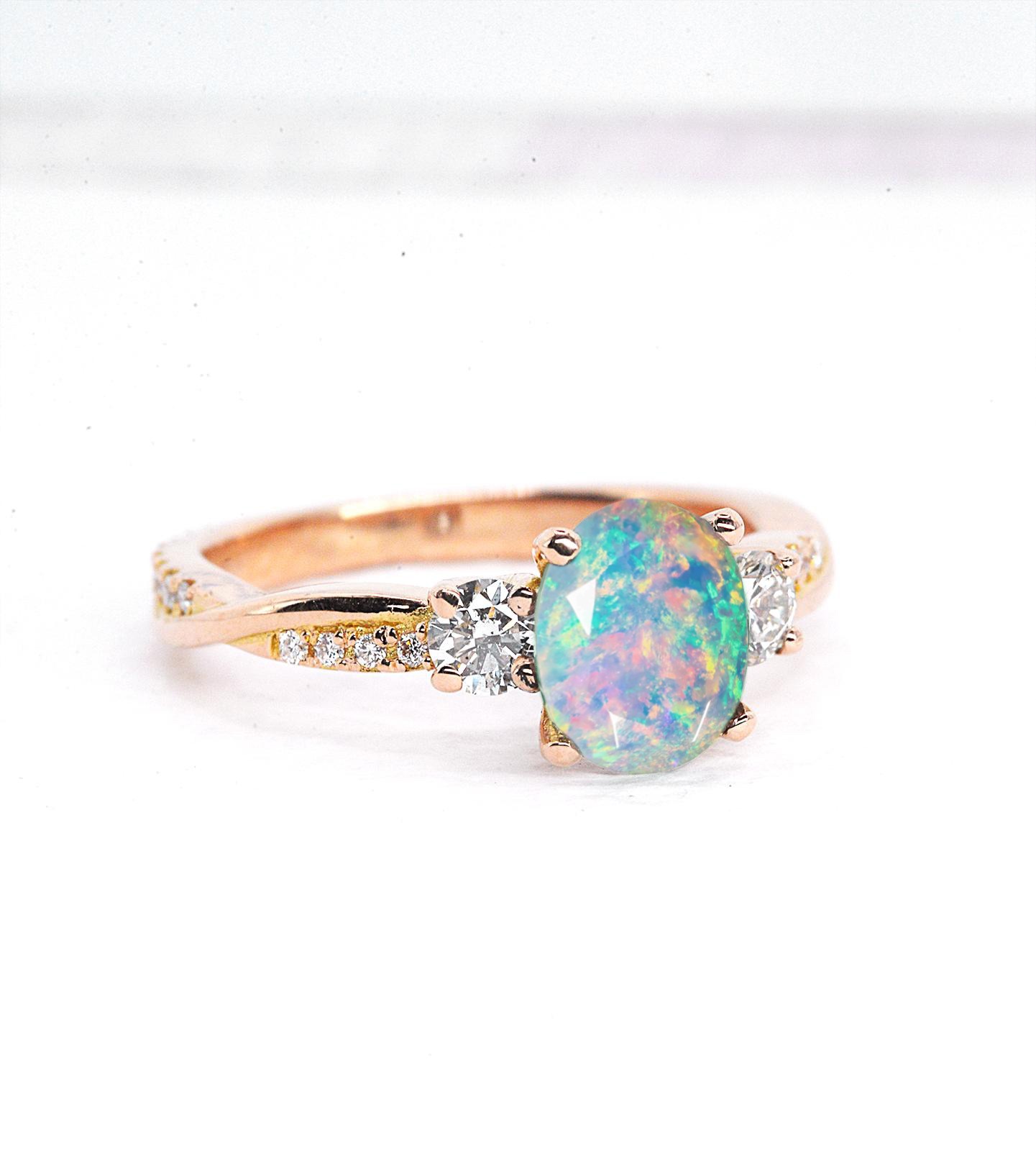 natural oval white opal vintage engagement ring