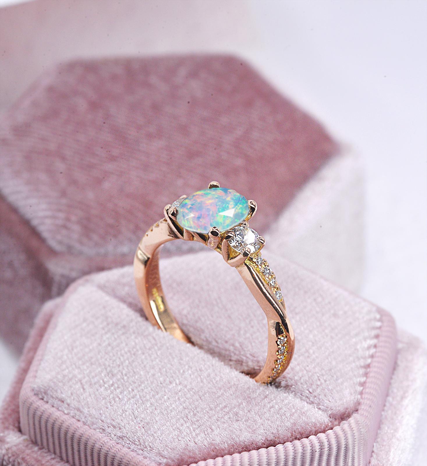 natural oval white opal vintage engagement ring