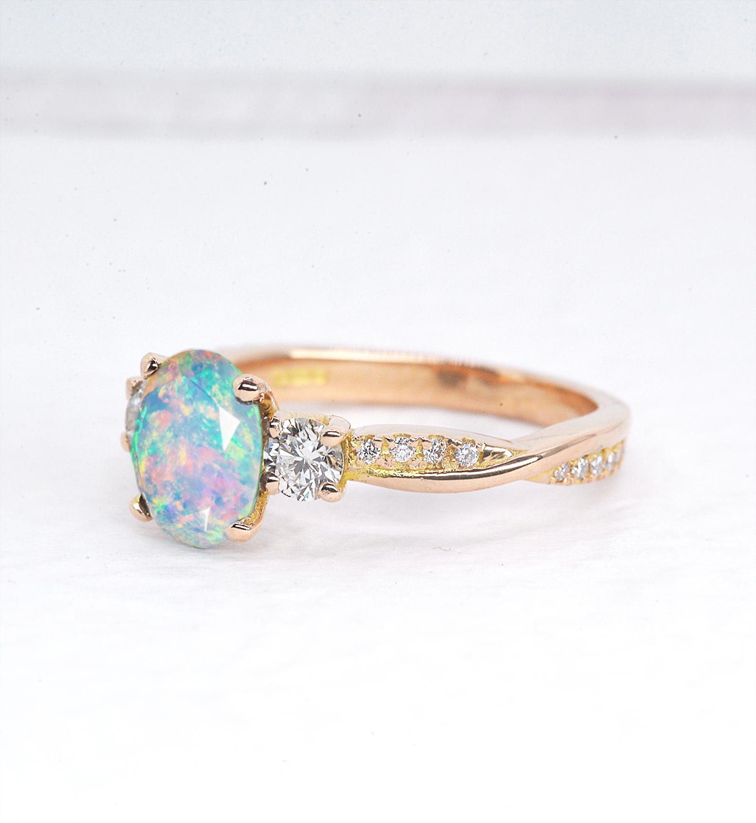 natural oval white opal vintage engagement ring
