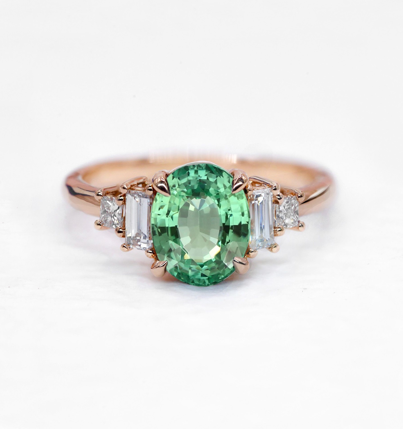 oval 1.53ct tourmaline baguette diamond vintage inspired ring