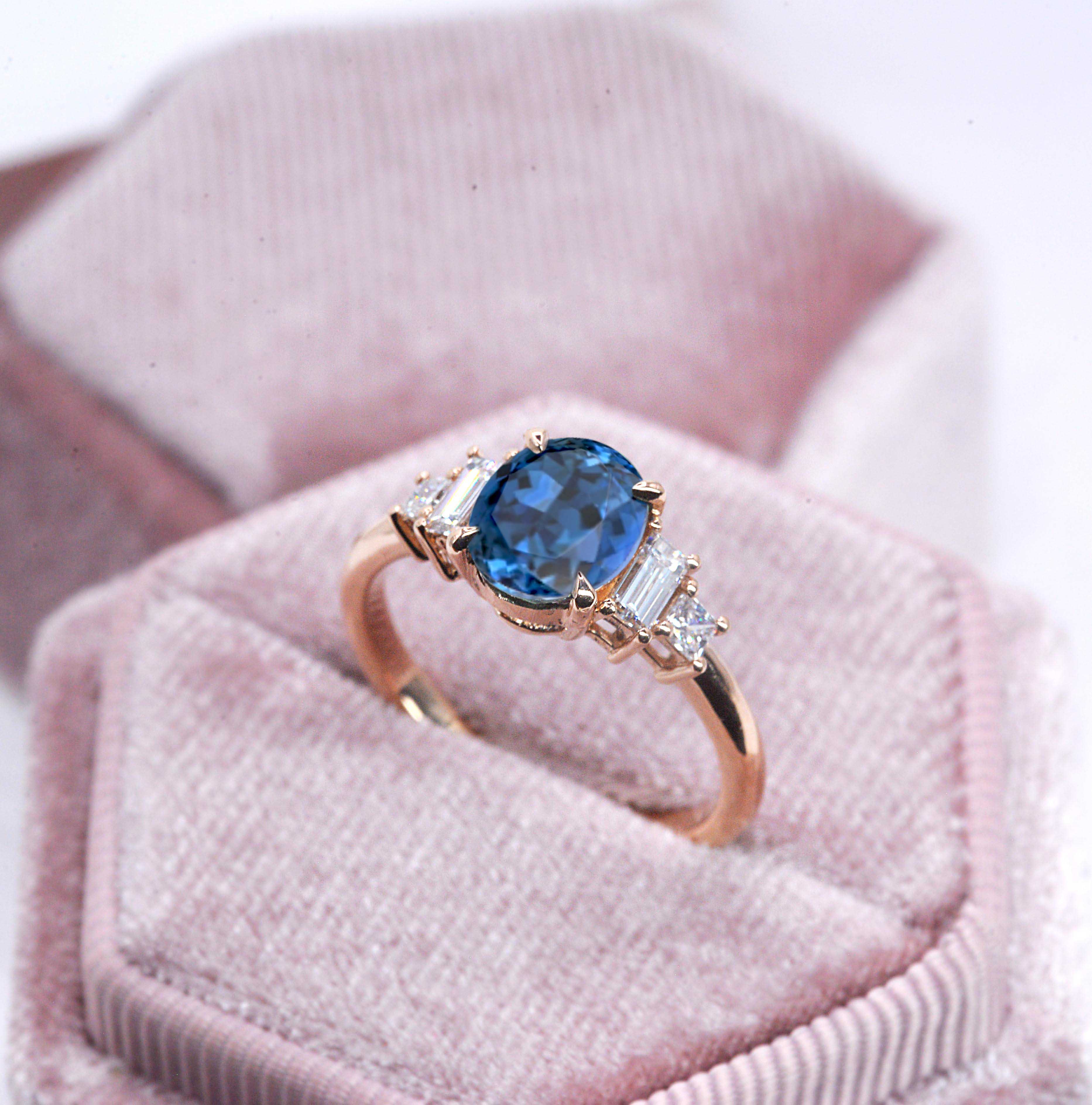 1.57ct Oval Blue sapphire and Diamond Vintage Engagement Ring