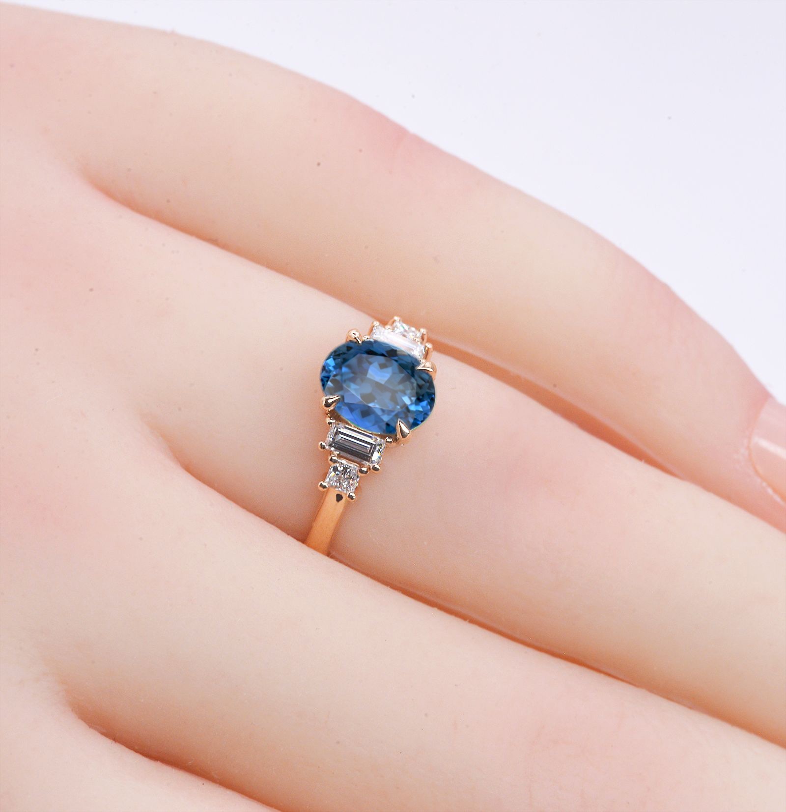 1.57ct Oval Blue sapphire and Diamond Vintage Engagement Ring