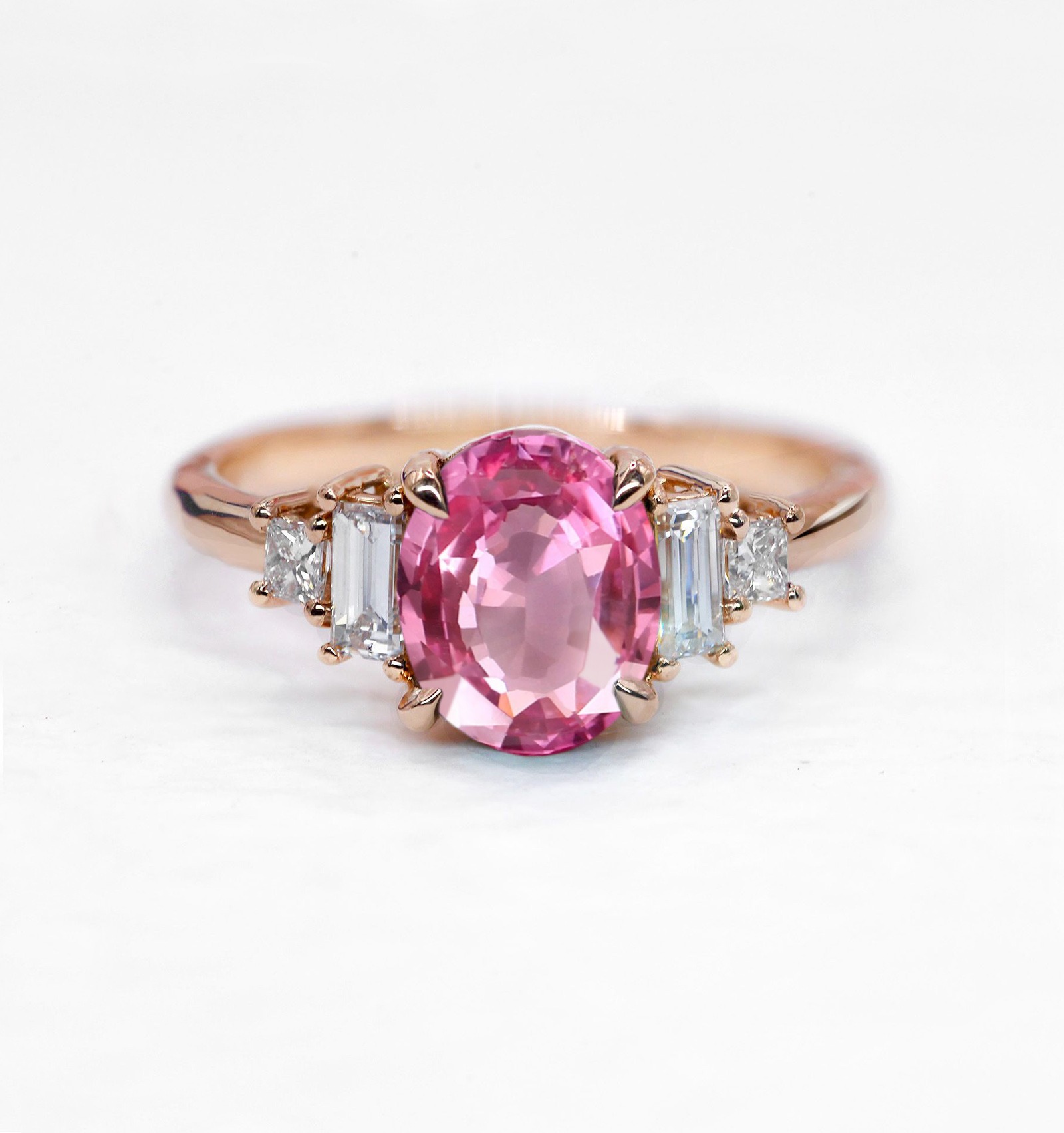 Oval natural pink sapphire vintage engagement ring