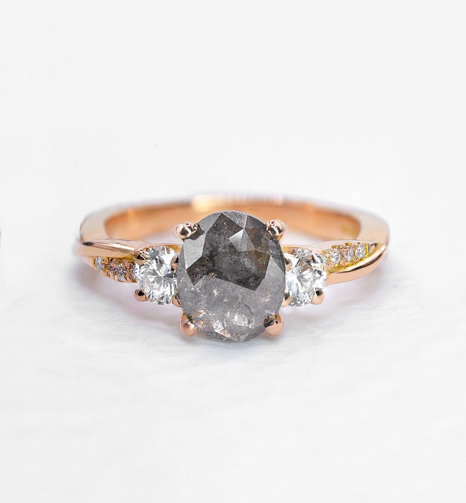 oval salt and pepper diamond vintage inspired ring