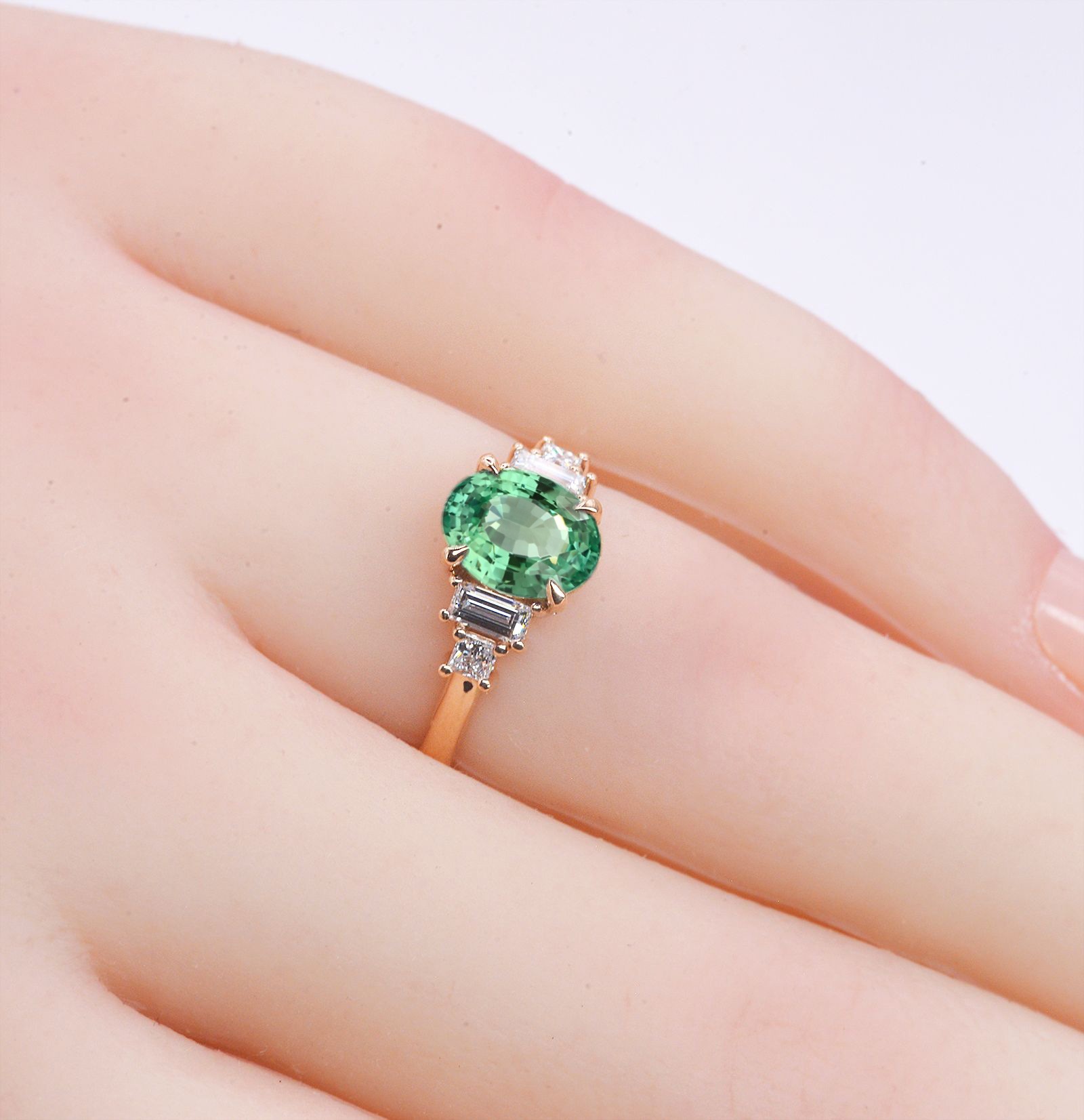 oval 1.53ct tourmaline baguette diamond vintage inspired ring