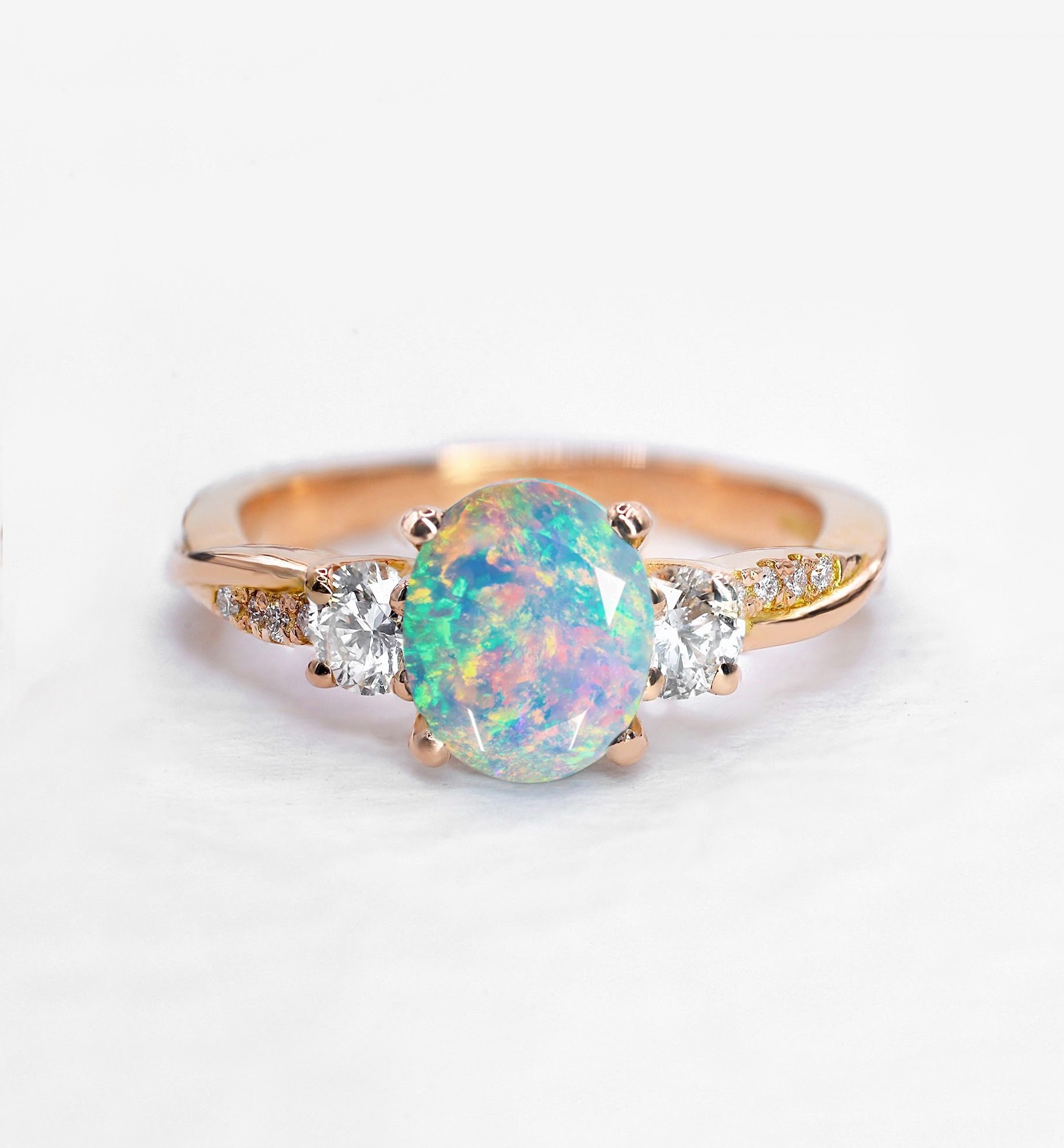 natural oval white opal vintage engagement ring