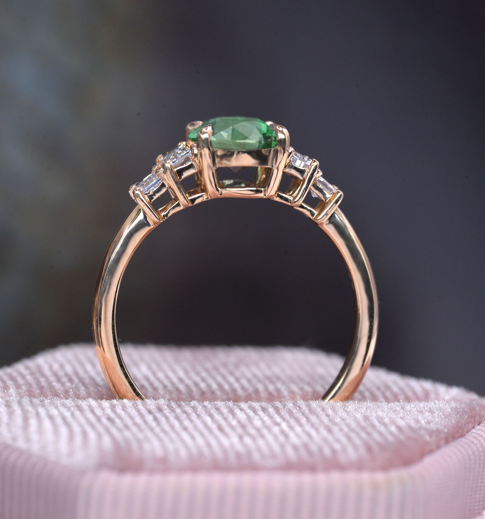 oval 1.53ct tourmaline baguette diamond vintage inspired ring