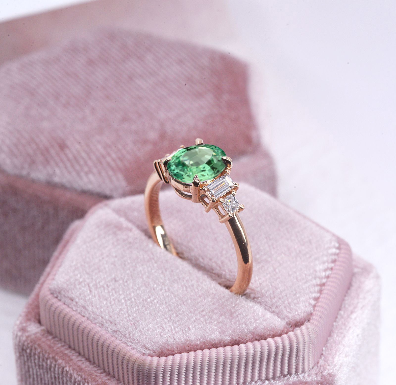 oval 1.53ct tourmaline baguette diamond vintage inspired ring
