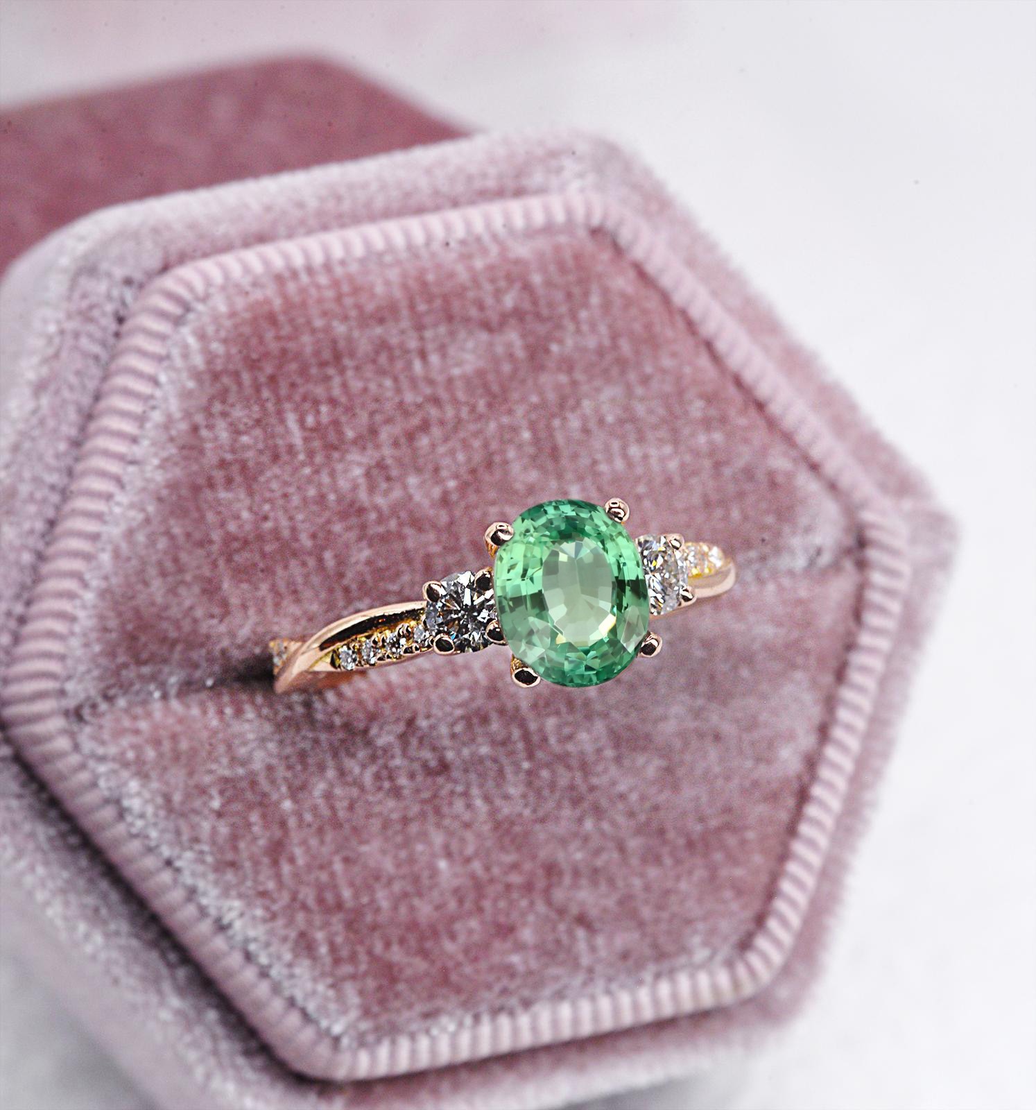 oval natural green tourmaline vintage engagement ring