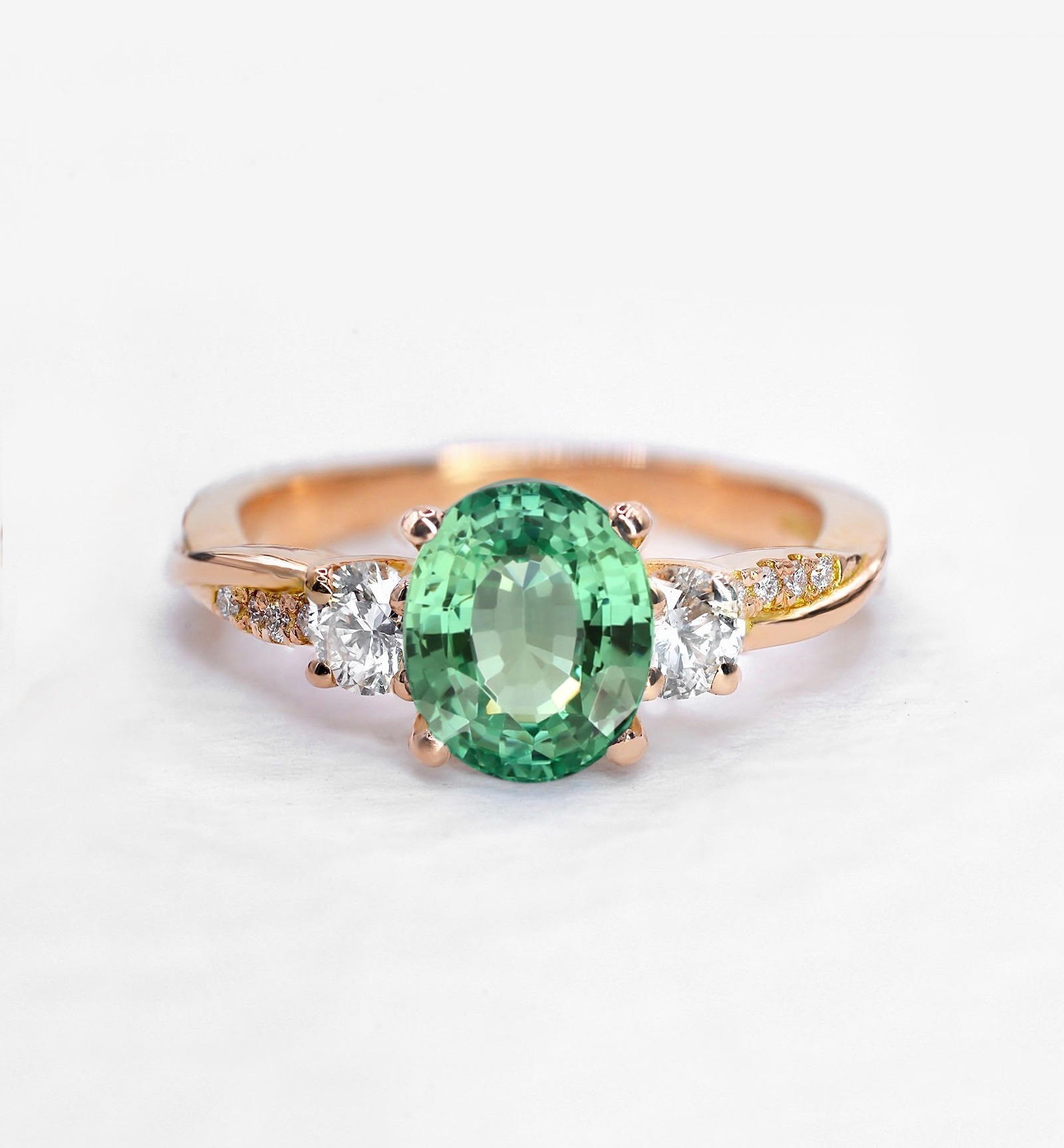 oval natural green tourmaline vintage engagement ring