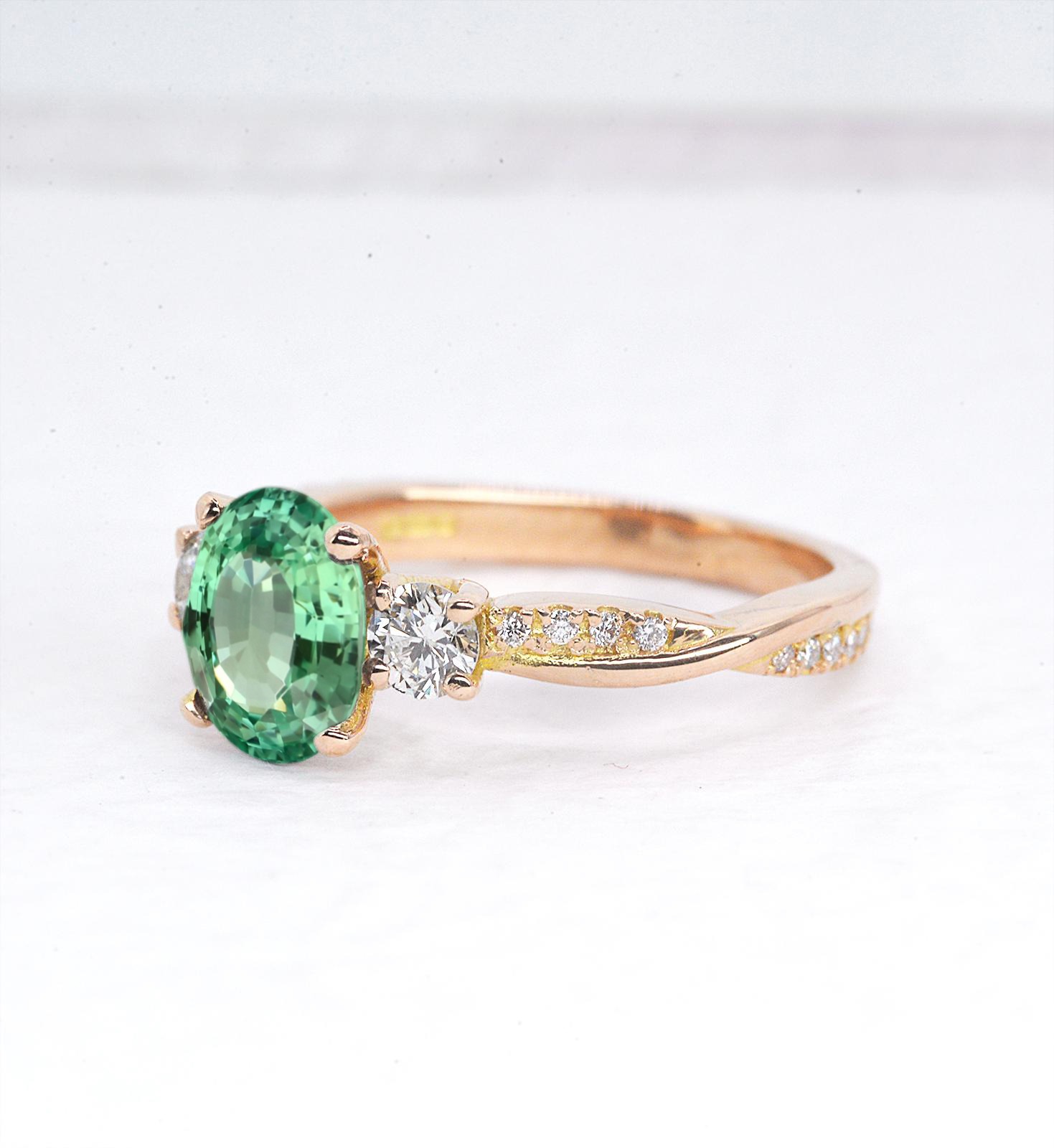 oval natural green tourmaline vintage engagement ring