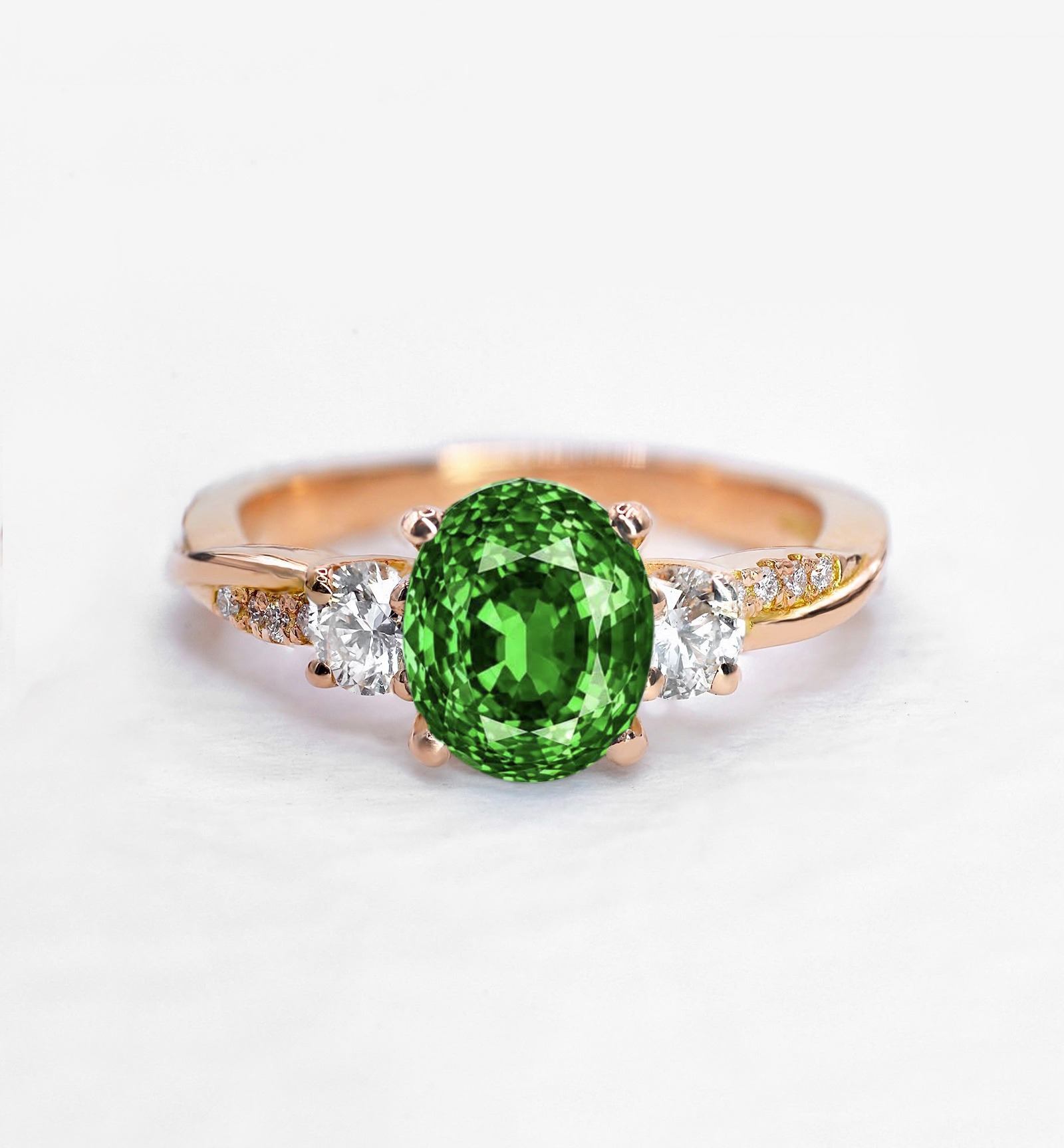 oval green tsavorite vintage style engagement ring