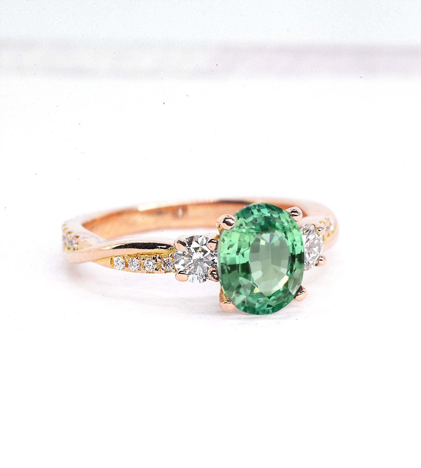 oval natural green tourmaline vintage engagement ring