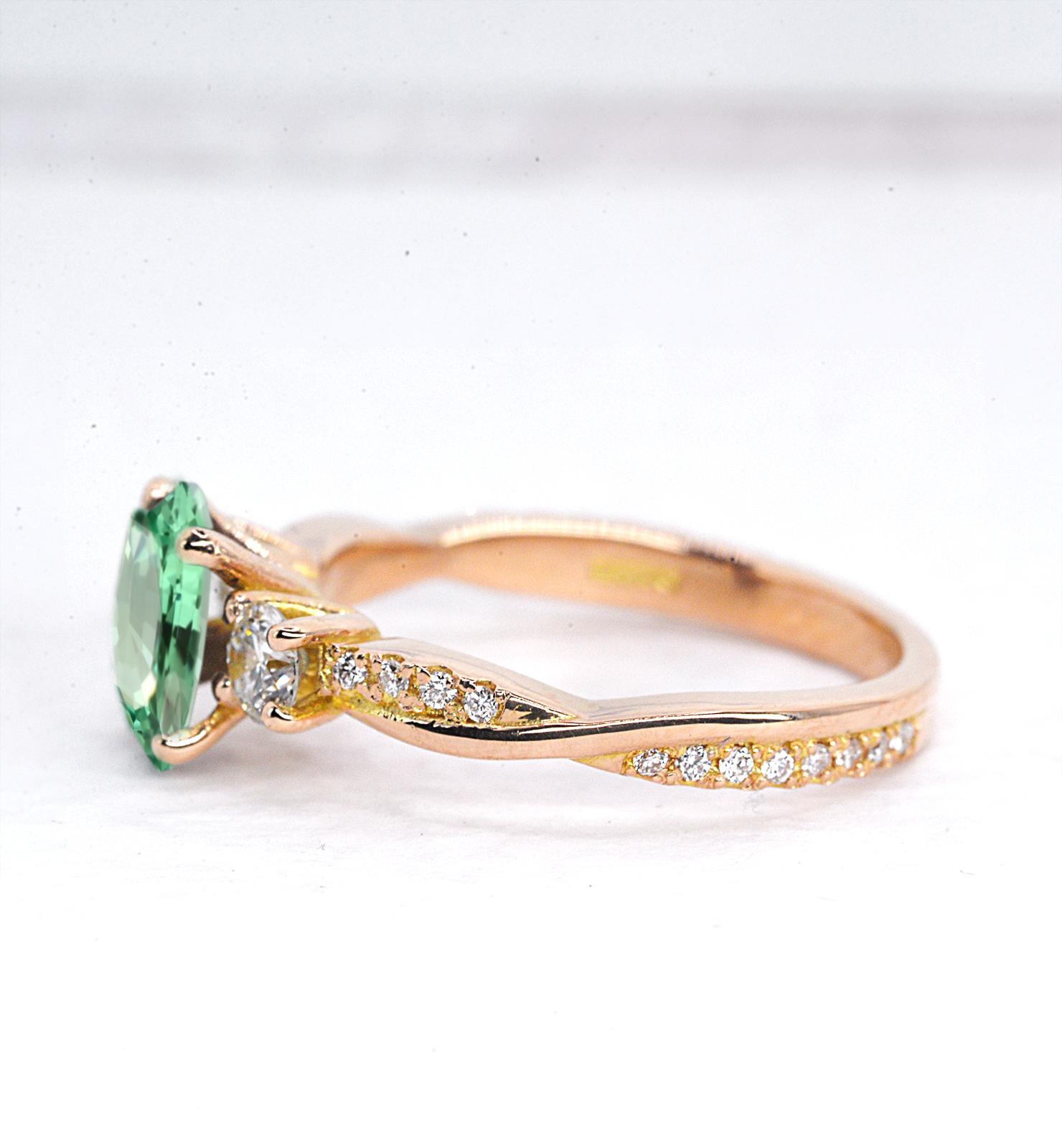 oval natural green tourmaline vintage engagement ring