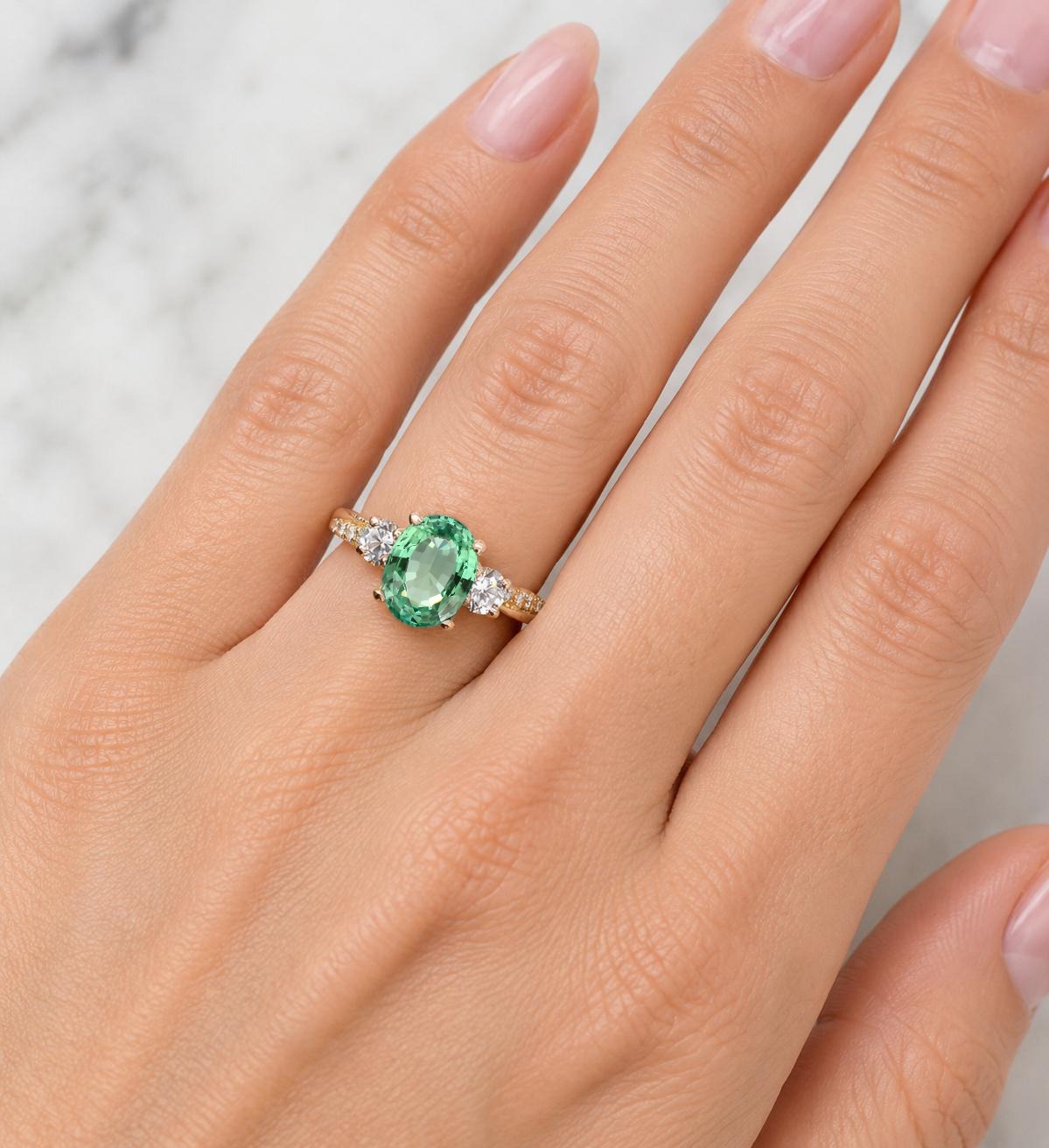 oval natural green tourmaline vintage engagement ring