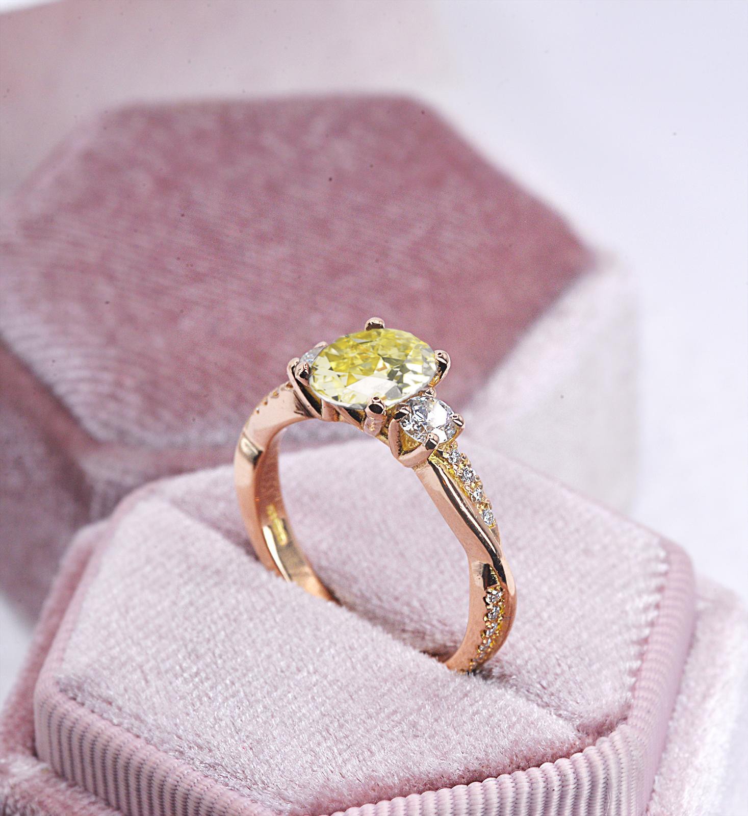 1.57ct natural oval yellow diamond vintage ring