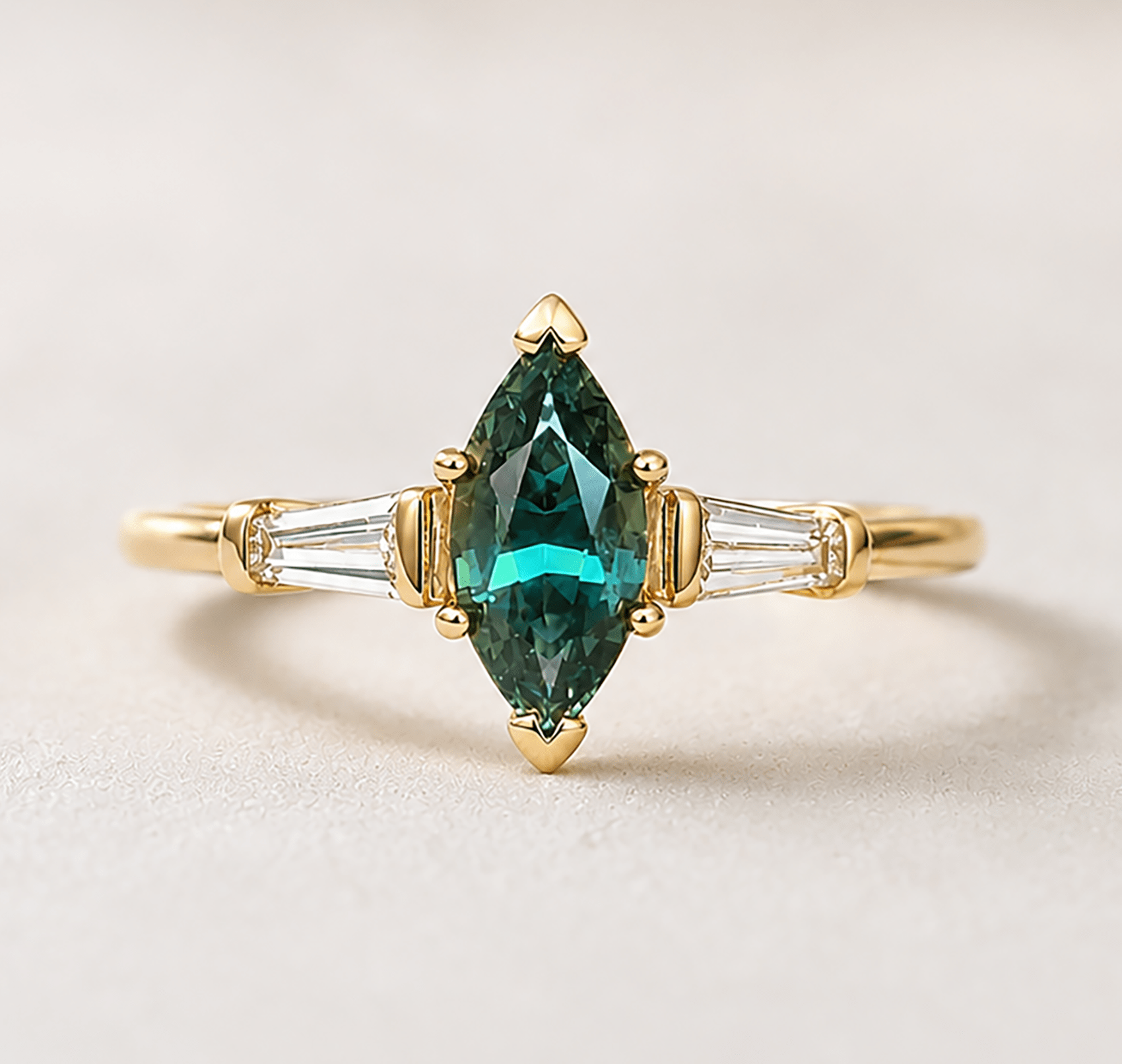 Natural Marquise  Teal sapphire and Diamond Engagement Ring Unique Bridal Ring