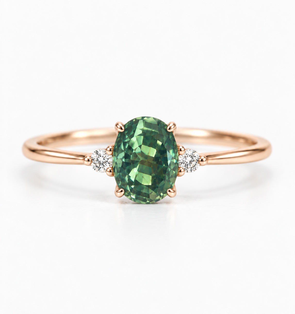 oval teal sapphire and diamond engagement ring
